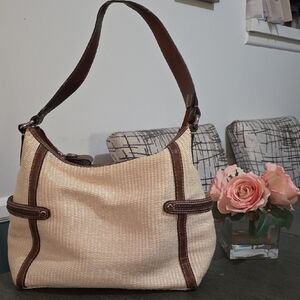Fossil Cream and Brown Woven shoulder bag